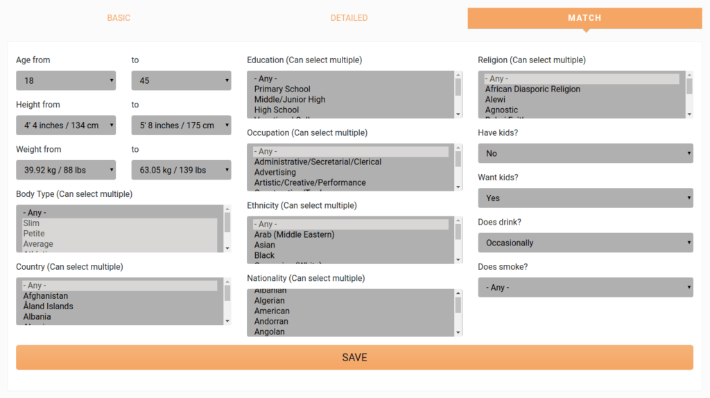 trulychinese edit profile & match preferences