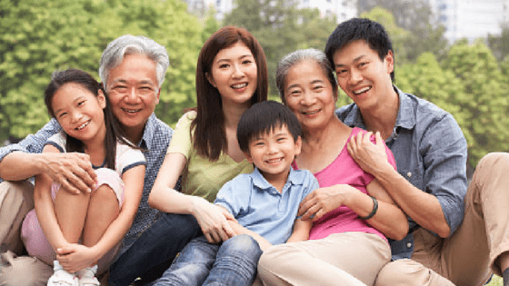 a chinese woman with her family