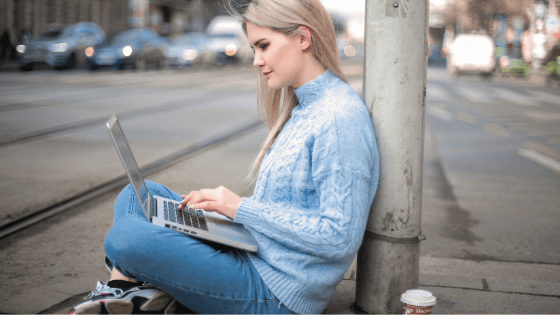 woman using a laptop for online dating